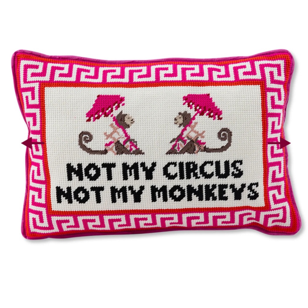 Pink Needlepoint 'Not My Circus Not My Monkeys' Accent Pillow